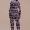 Online Christmas Elk Snowflake Print Long Sleeve Round Neck Pj Set Multi