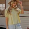 Best Short Sleeve Round Neck Cotton Blouse Faded Mustard