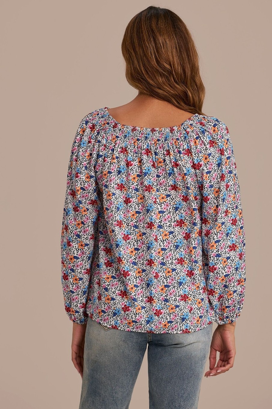 Hot Floral Square Neck Long Sleeve Blouse Multi