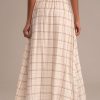 Online Plaid Button Detail Maxi Skirt Cream Plaid