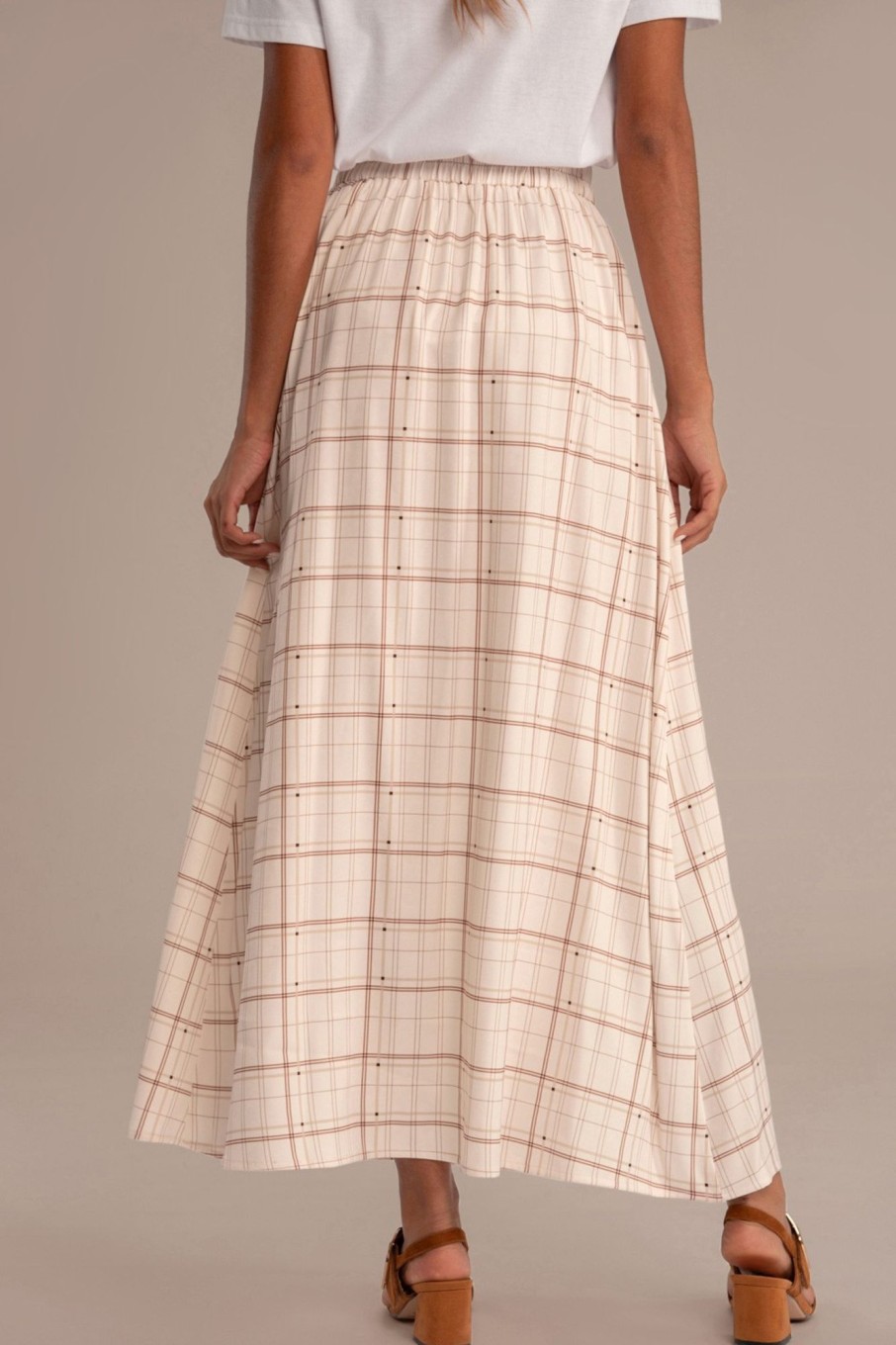 Online Plaid Button Detail Maxi Skirt Cream Plaid