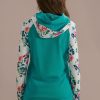 Clearance Casual Floral Print Sleeve Halfzip Side Pockets Hoodie Blue