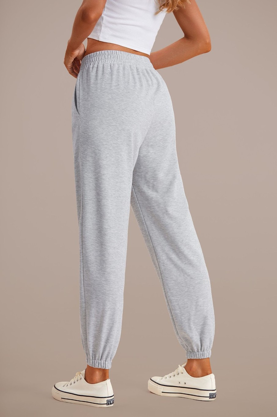 Hot Basic Elastic Waist Pocketed Sweatpants Grey