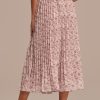 Online Floral Pleated Elastic Waist Midi Skirt Taupe