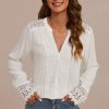 Wholesale Long Sleeve Deep V Neck Lace Blouse White