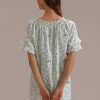 Wholesale Floral Short Sleeve Ruffle Mock Round Neck Blouse Sea Breeze