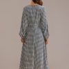 Hot Plaid Long Sleeve Round Neck Midi Dress Multi