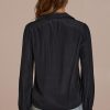 Clearance Long Sleeve V Neck Buttons Blouse Black