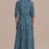 Wholesale Floral Half Sleeve V Neck Maxi Dress Blue