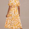 Hot Floral Short Sleeve Round Neck Midi Dress Yellow