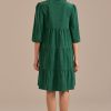 New 3/4 Sleeve Button Down Midi Dress Green