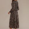 Wholesale Floral Long Sleeve Round Neck Smocked Midi Dress Multi