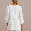 Wholesale 3/4 Length Sleeve Round Neck Peplum Blouse White