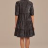 Clearance 3/4 Sleeve Button Front Tiered Midi Dress Washed Black