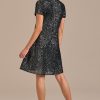 Hot Sequin Short Sleeve Round Neck Tiered Midi Dress Black