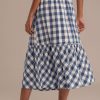 New Plaid Elastic Waist Tiered Midi Skirt Blue