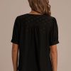 New Round Neck Short Sleeve Buttons Blouse Black