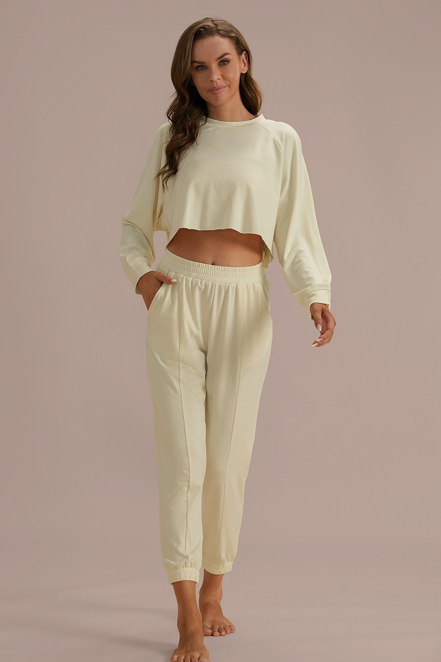 Hot Cream Casual Cute Comfy Leisure Loungewear Set As Picture