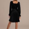 Clearance Long Sleeve Square Neck Midi Dress Black