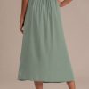 Wholesale Olive Elastic Waist Buttons Midi Skirt Olive Green