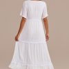 New Lace Short Sleeve V Neck Tiered Maxi Dress White