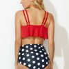 New Print Crop Ruffled Overlay High Waist Tankini Set Red