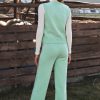 Online Sleeveless V Neck Elastic Waistband Loungewear Set Palegreen