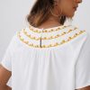 New Short Sleeve Round Neck Embroidery Blouse White