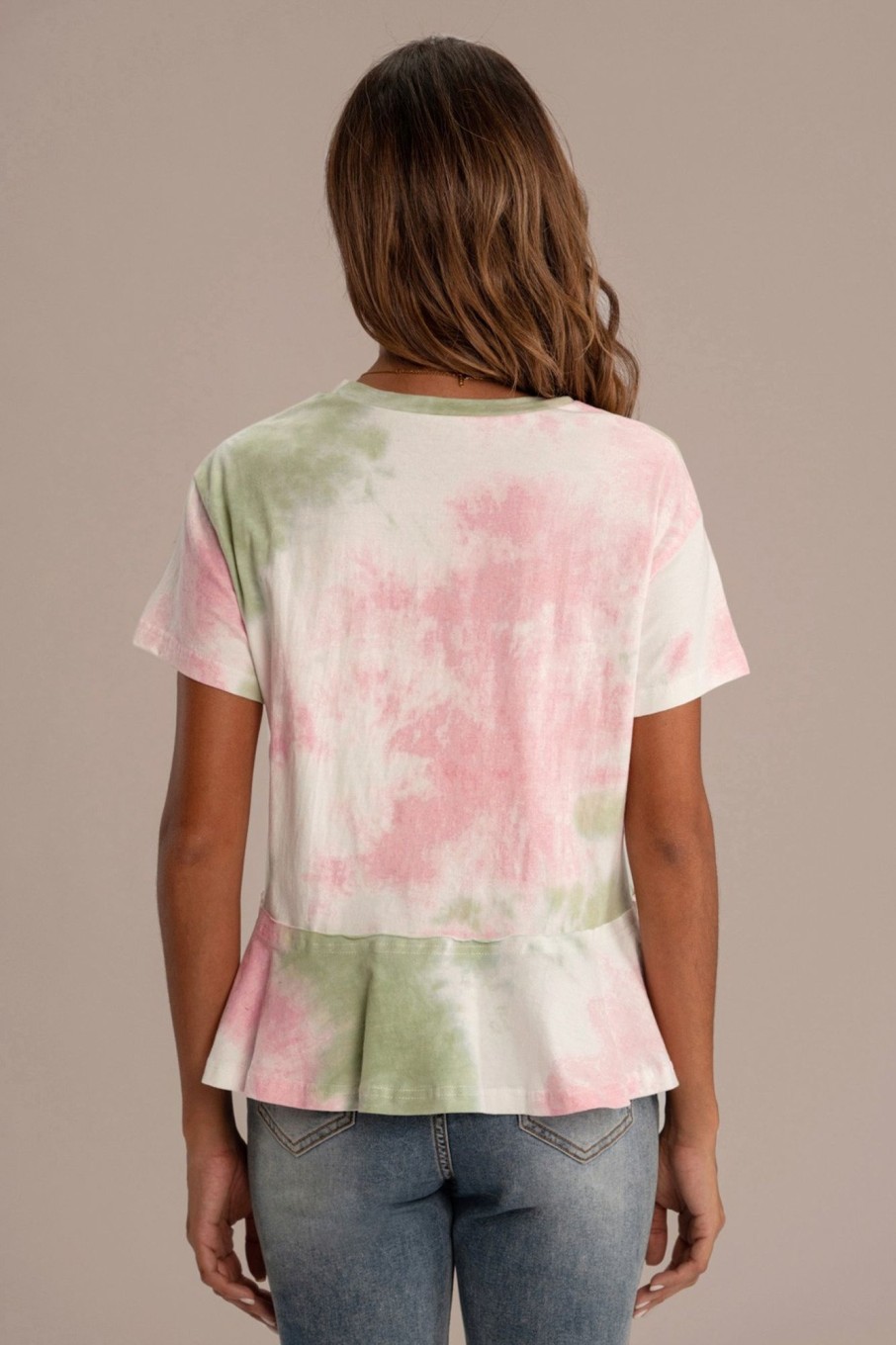 Online Multicolor Tie Dye Short Sleeve Round Neck Peplum Shirt Multi Color