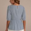 New Blue Half Sleeve Round Neck Blouse Light Blue