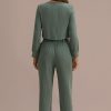 Wholesale Dark Green Casual Leisure Suit Adjustable Waist Loungewear Set With Zip As Picture