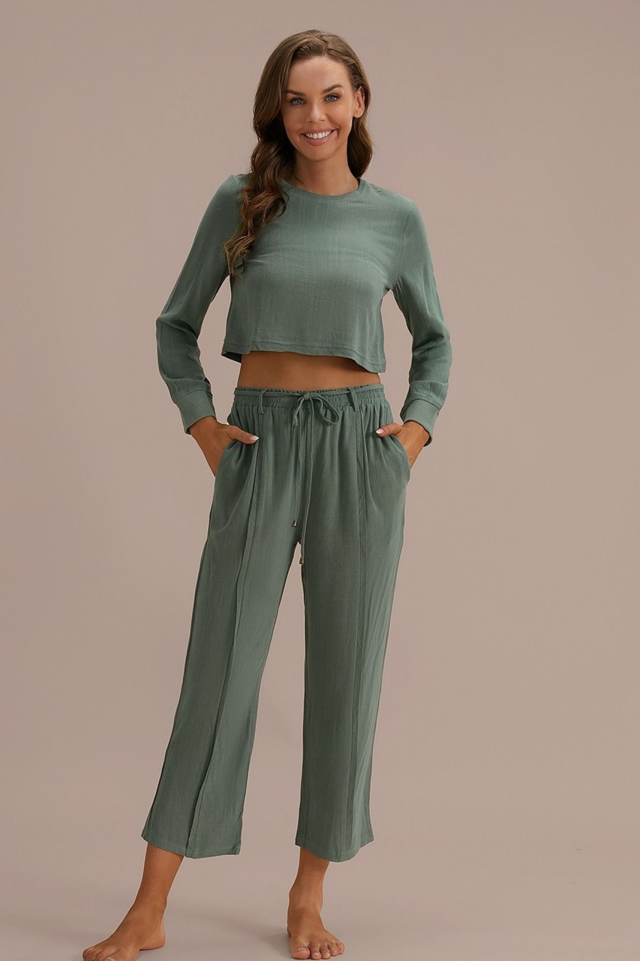 Wholesale Dark Green Casual Leisure Suit Adjustable Waist Loungewear Set With Zip As Picture