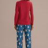 Best Cute Red Long Sleeve Round Neck Blue Pants Pj Set