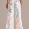 Clearance Palm Print Smocked Waist Wide Leg Pants Multi