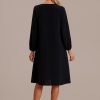 Wholesale Long Balloon Sleeve V Neck Button Front Midi Dress Black