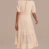 Best Hollow Short Sleeve Round Neck Tiered Cotton Maxi Dress Almond