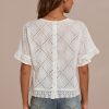 Hot Short Sleeve Round Neck Hollow Cotton Blouse Ivory