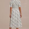 Clearance Round Neck Short Sleeve Smocked Midi Dress Floral