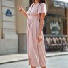 Hot Short Sleeve V Neck Rayon Maxi Dress With Buttons Mistyrose