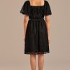 Wholesale Lace Short Sleeve Square Neck Midi Dress Black