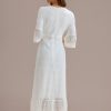 New Lace 3/4 Ruffle Sleeves Round Neck Maxi Dress White