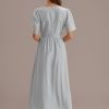 Clearance Short Sleeve Round Neck Lace Maxi Dress Light Gray