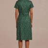 Best Floral Short Sleeve Collared Neck Buttons Midi Dress Green