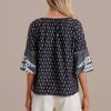 Clearance Print Half Sleeve Round Neck Loose Blouse Multi