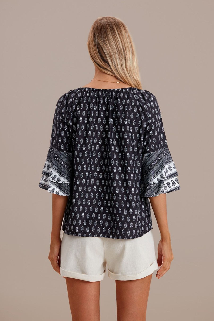 Clearance Print Half Sleeve Round Neck Loose Blouse Multi