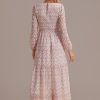 New Floral Long Sleeve Round Neck Smocked Tiered Maxi Dress Cream