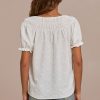 Clearance Textured Short Ruffle Sleeve Round Neck Top White