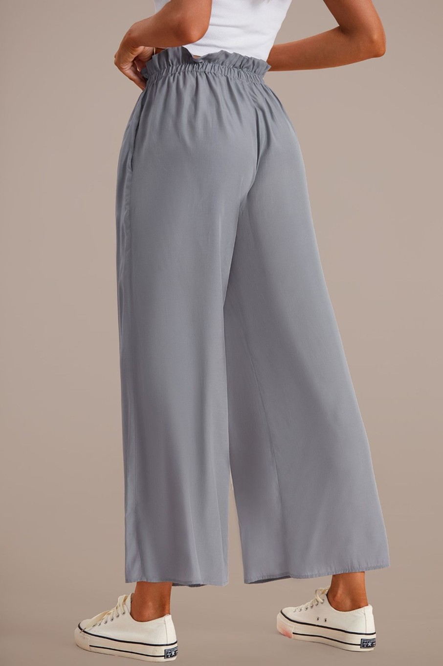 Online Drawstring Waist Wide Leg Pants Gray