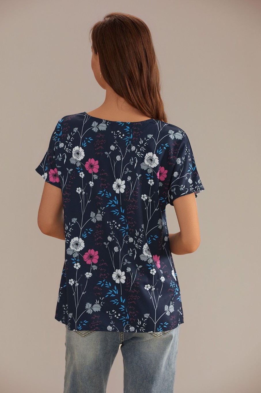 Wholesale Floral Round Neck Short Sleeve Shirt Multi