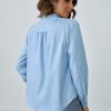 Clearance Blue Long Sleeve Ruffle Round Neck Shirt With Buttons As Picture